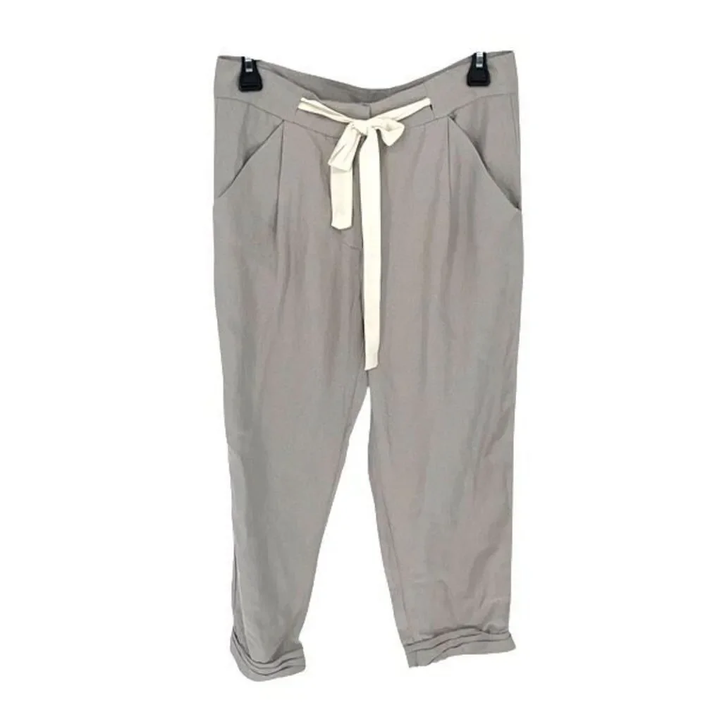 Wilfred Womens Allant Linen Blend‎ Tie Waist Crop Pants Light Gray Size 2